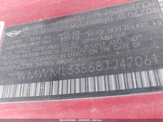 2008 MINI COOPER CLUBMAN WMWML33568TJ47O61 Photo 8
