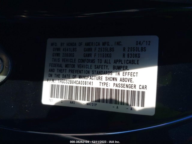 2012 HONDA ACCORD 3.5 EX-L VIN: 1HGCS2B84CA008141
