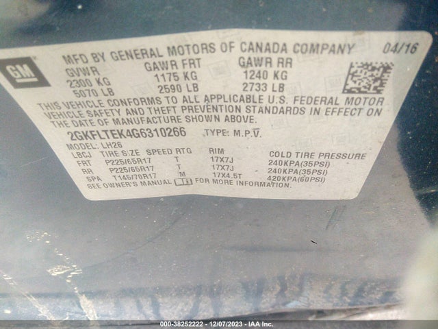 GMC Terrain Sle-2 2016 2GKFLTEK4G6310266 Image 9