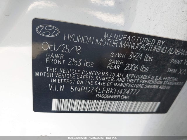 Hyundai ELANTRA SE 2019 5NPD74LF8KH424777 Image 9