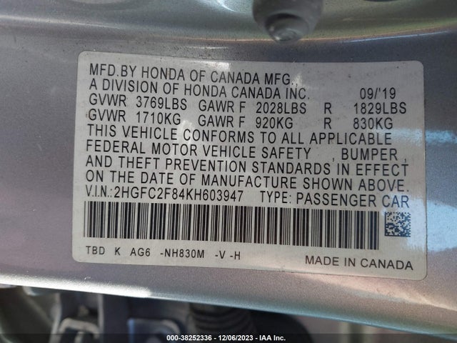Honda Civic Sport 2019 2HGFC2F84KH603947 Image 9