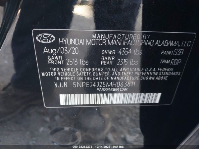 5NPEJ4J25MH063811 Hyundai Sonata Sel Plus