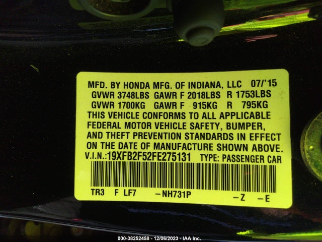 Honda Civic Lx 2015 19XFB2F52FE275131 Image 9