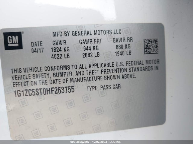 Chevrolet Malibu 1fl 2017 1G1ZC5ST0HF263755 Image 9