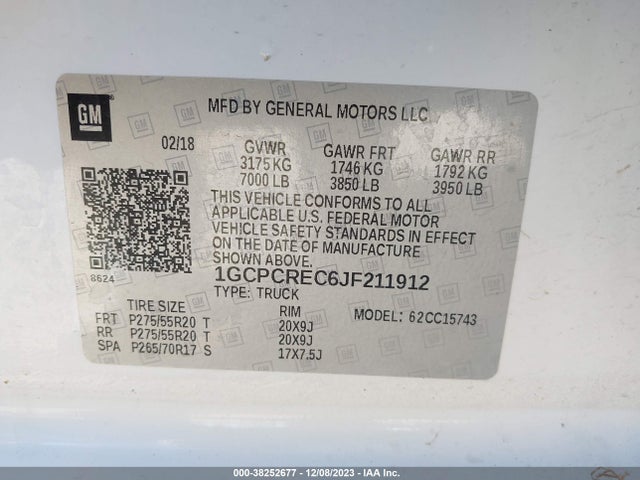 2018 CHEVROLET SILVERADO 1500 1LT VIN: 1GCPCREC6JF211912