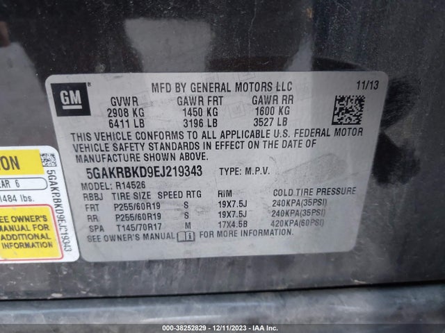 Buick Enclave Leather 2014 5GAKRBKD9EJ219343 Image 9
