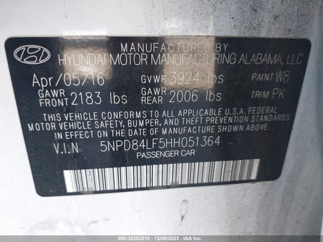 2017 HYUNDAI ELANTRA SE VIN: 5NPD84LF5HH051364