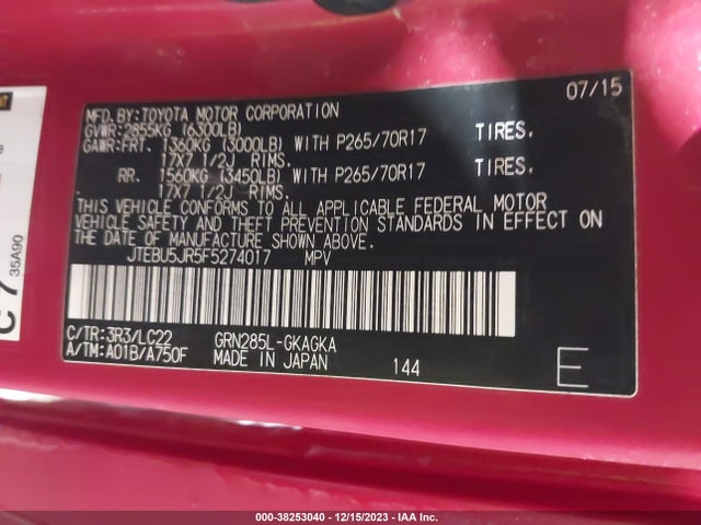 Toyota 4runner Trail Premium 2015 JTEBU5JR5F5274017 Image 9