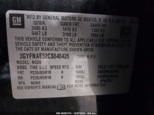 2012 CADILLAC SRX LUXURY COLLECTION VIN: 3GYFNAE32CS646426