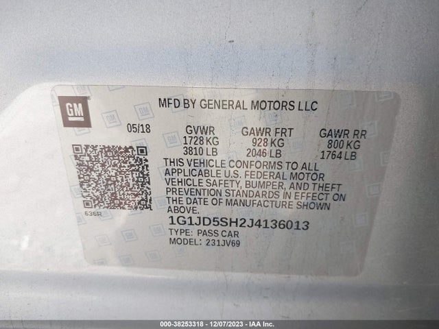 Chevrolet Sonic Lt Auto 2018 1G1JD5SH2J4136013 Image 9
