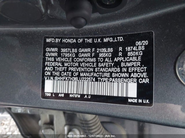Honda Civic Lx 2020 SHHFK7H36LU222574 Image 9