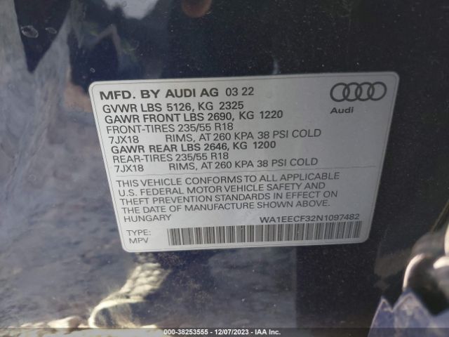 2022 AUDI Q3 WA1EECF32N1097482 Photo 8