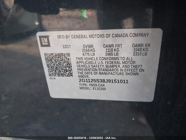 Chevrolet IMPALA 2LZ 2018 2G1125S38J9151011 Image 9
