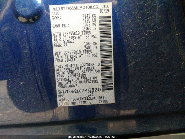2020 NISSAN ROGUE SL INTELLIGENT AWD VIN: 5N1AT2MV2LC746820