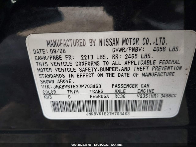 2007 INFINITI G35 SEDAN JNKBV61E27M703463 Photo 8
