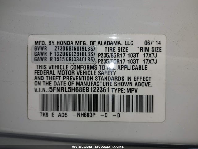 Honda Odyssey Ex-l 2014 5FNRL5H68EB122361 Image 9