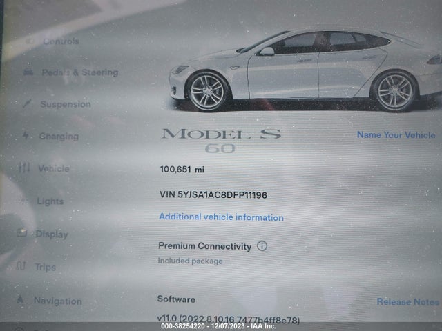 2013 TESLA MODEL S VIN: 5YJSA1AC8DFP11196