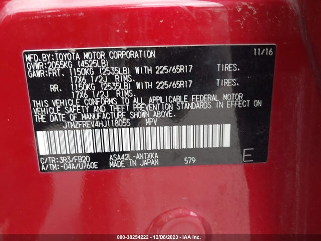 2017 TOYOTA RAV4 LE VIN: JTMZFREV4HJ118055