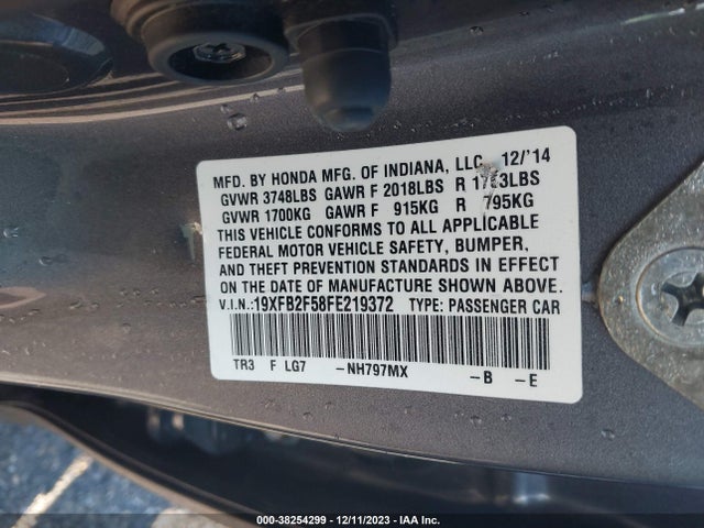 2015 HONDA CIVIC LX VIN: 19XFB2F58FE219372