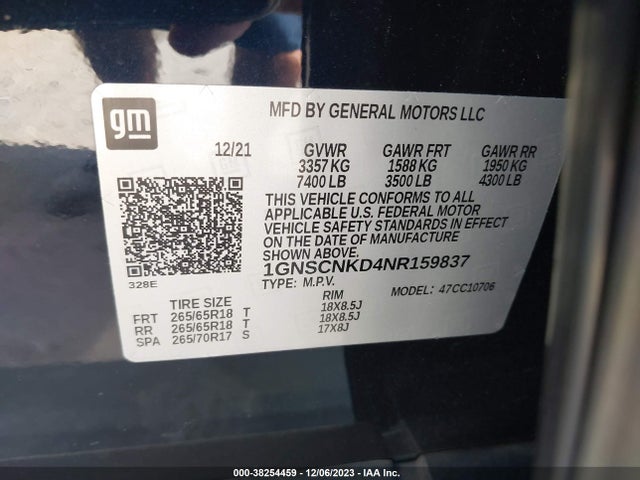 Chevrolet Tahoe 2wd Lt 2022 1GNSCNKD4NR159837 Image 9