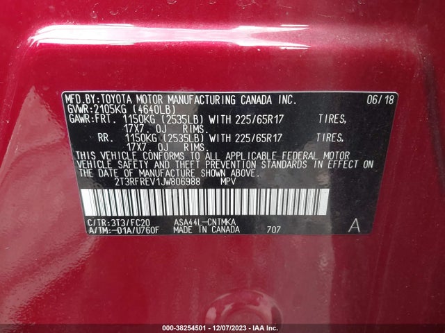 Toyota Rav4 Xle 2018 2T3RFREV1JW806988 Image 9