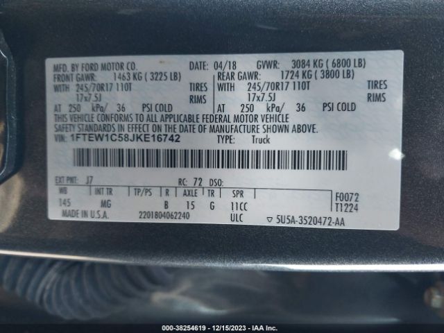 1FTEW1C58JKE16742 Ford F-150 Xlt