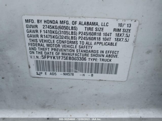 5FPYK1F75EB003306 Honda Ridgeline Sport