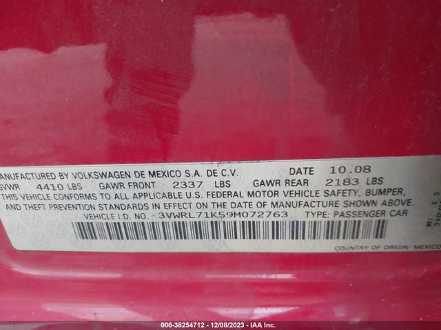 2009 VOLKSWAGEN JETTA TDI VIN: 3VWRL71K59M072763