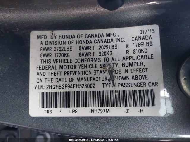 Honda Civic Ex-l 2015 2HGFB2F94FH523002 Image 9