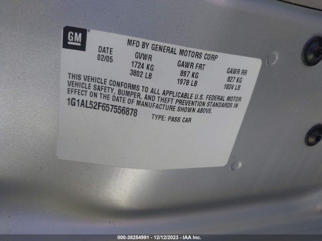 2005 CHEVROLET COBALT LS VIN: 1G1AL52F657556878