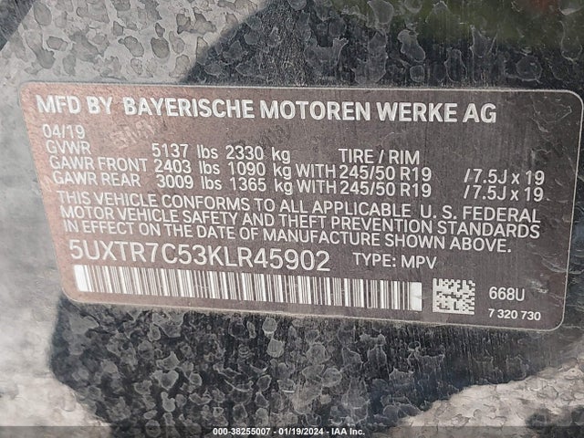 5UXTR7C53KLR45902 BMW X3 Sdrive30i