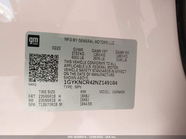 1GYKNCR42NZ149184 Cadillac Xt5 Fwd Premium Luxury