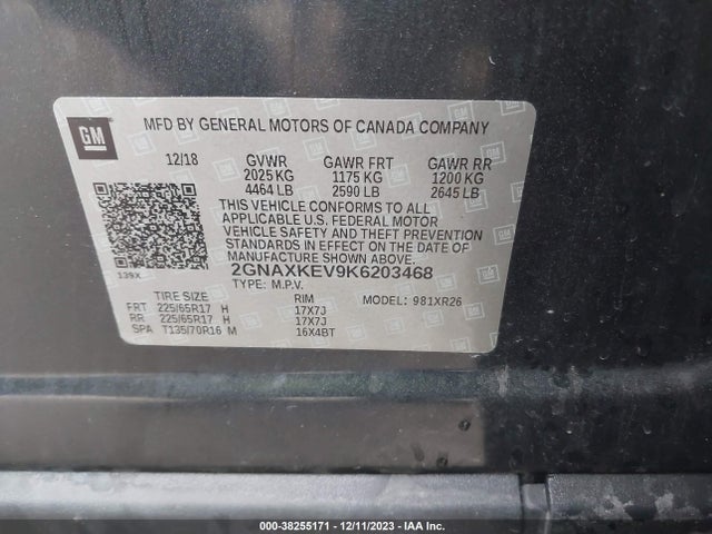 Chevrolet EQUINOX LT 2019 2GNAXKEV9K6203468 Image 9