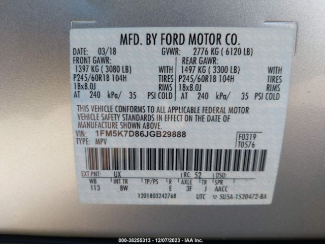 Ford EXPLORER XLT 2018 1FM5K7D86JGB29888 Image 9