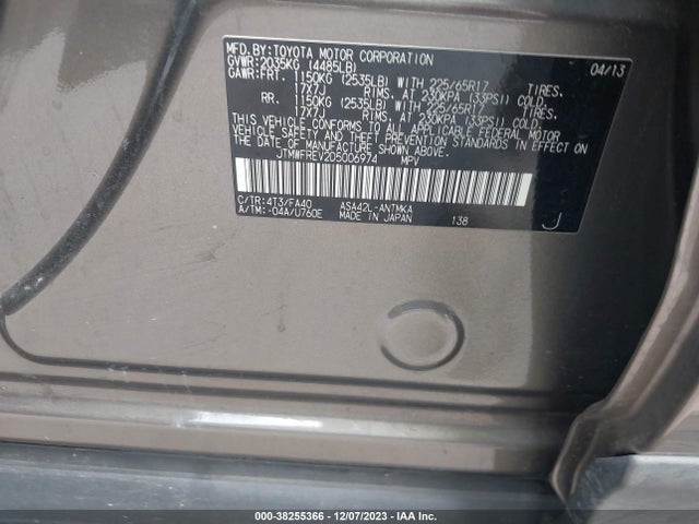 2013 TOYOTA RAV4 XLE VIN: JTMWFREV2D5006974
