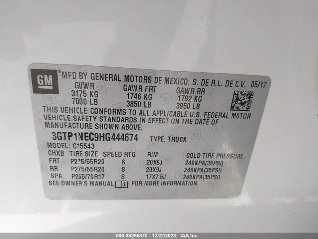 GMC Sierra 1500 Slt 2017 3GTP1NEC9HG444674 Image 9