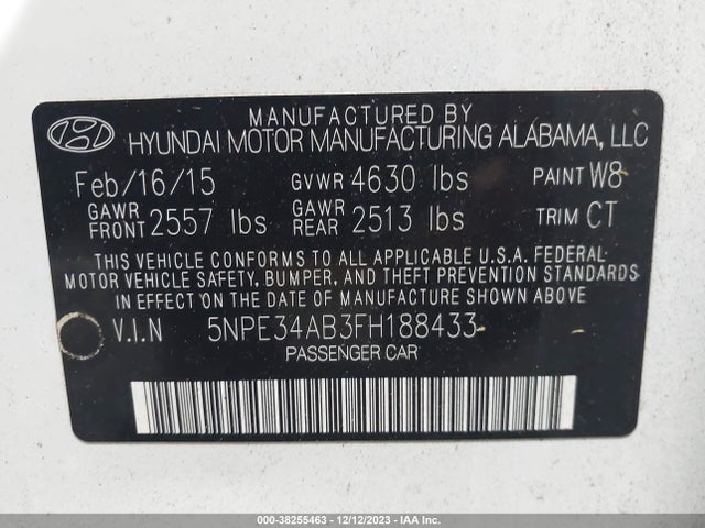 Hyundai Sonata Limited 2.0t 2015 5NPE34AB3FH188433 Image 9