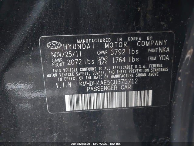 2012 HYUNDAI ELANTRA GLS (ULSAN PLANT) VIN: KMHDH4AE5CU375712