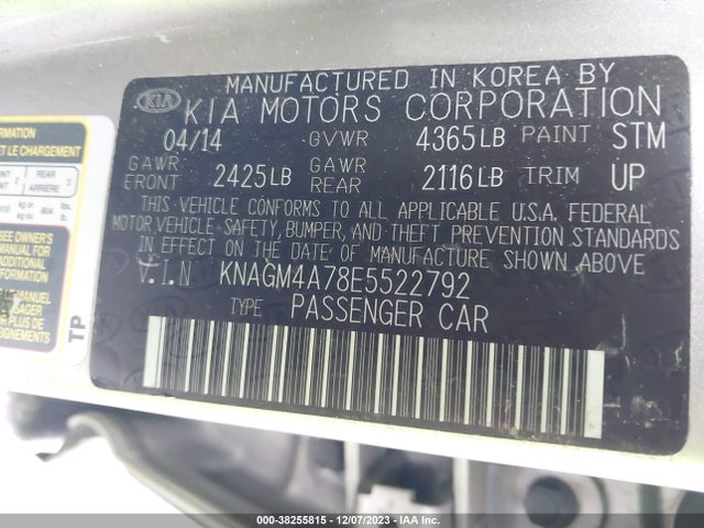 KIA Optima Lx 2014 KNAGM4A78E5522792 Image 9
