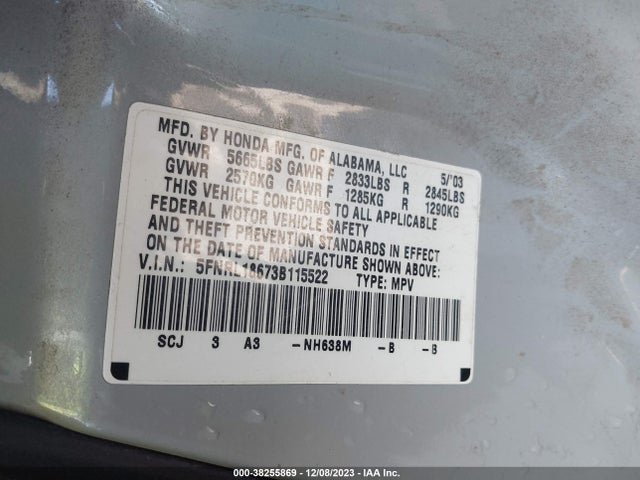 2003 HONDA ODYSSEY EX VIN: 5FNRL18673B115522