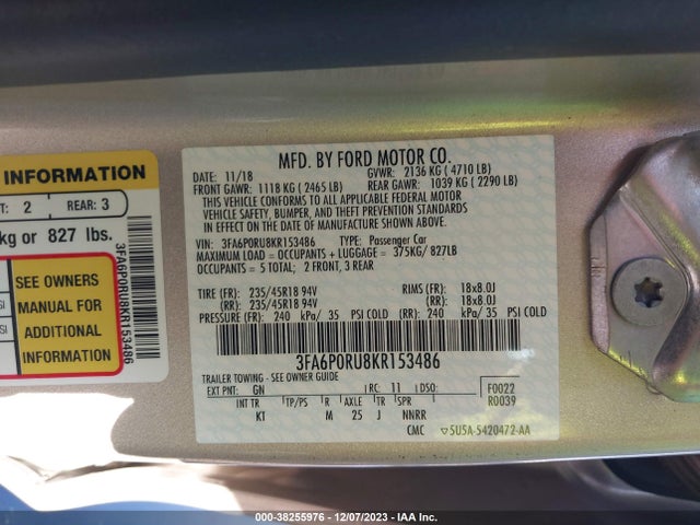 Ford Fusion Hybrid Titanium 2019 3FA6P0RU8KR153486 Image 9