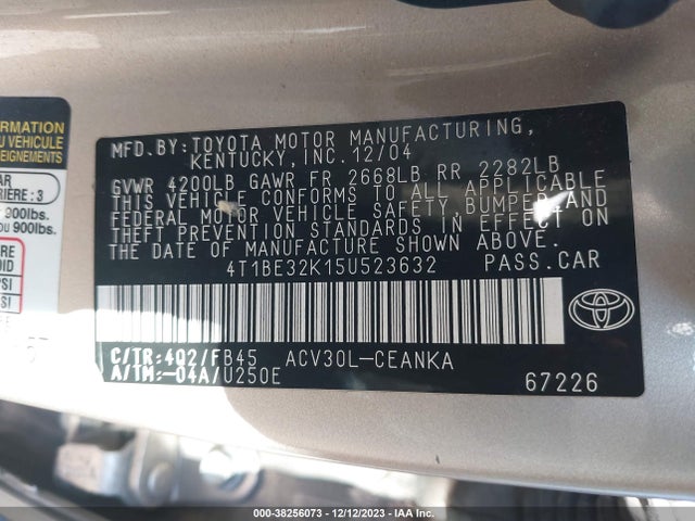 2005 TOYOTA CAMRY STD/ VIN: 4T1BE32K15U523632