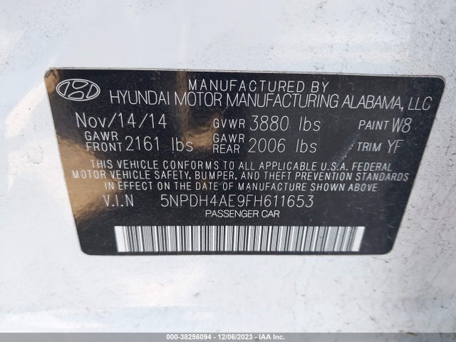 2015 HYUNDAI ELANTRA SE VIN: 5NPDH4AE9FH611653