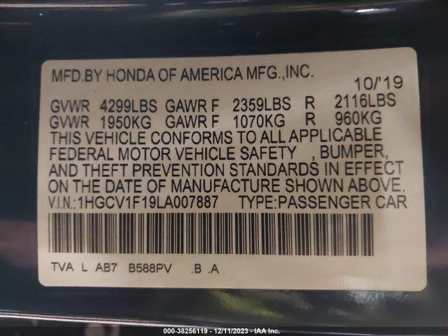 Honda ACCORD LX 2020 1HGCV1F19LA007887 Image 9