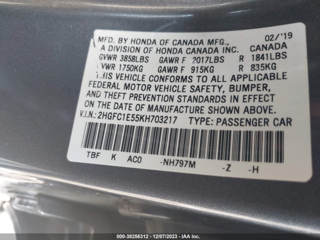 Honda CIVIC SI 2019 2HGFC1E55KH703217 Image 9