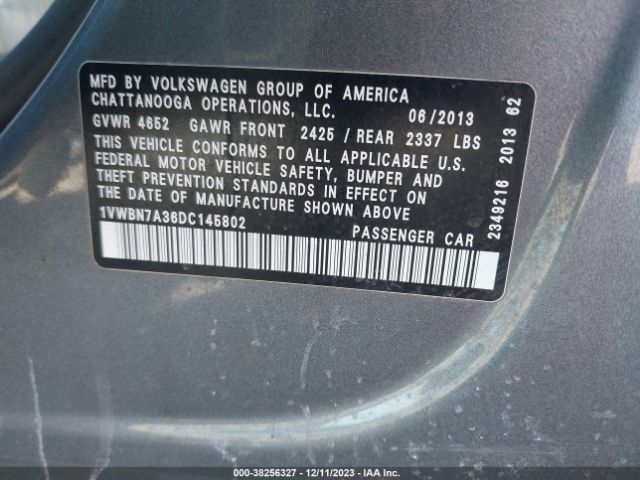 2013 VOLKSWAGEN PASSAT 1VWBN7A36DC145802 Photo 8