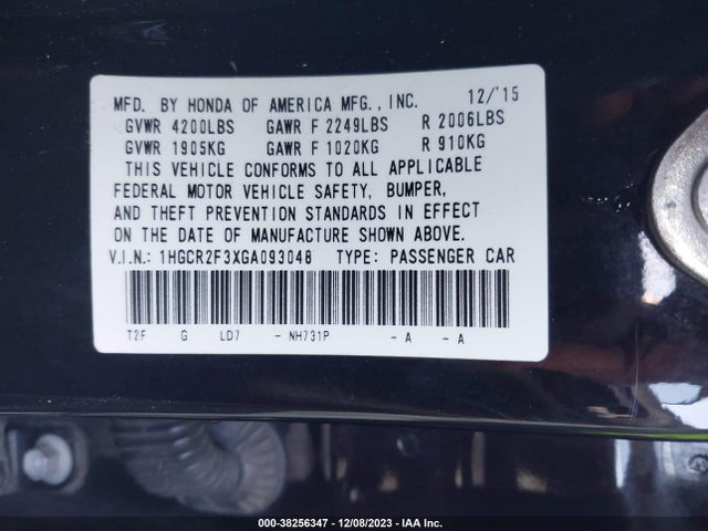 Honda ACCORD LX 2016 1HGCR2F3XGA093048 Image 9
