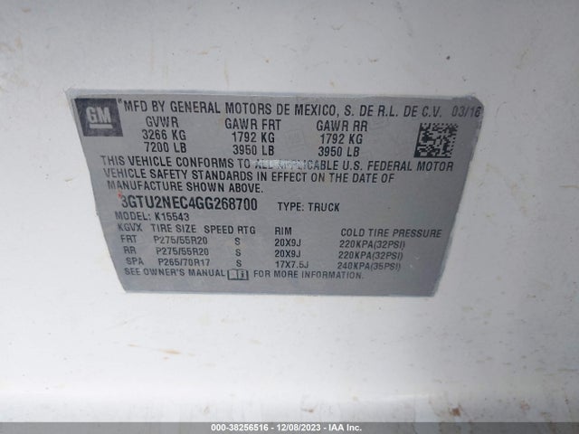 GMC Sierra 1500 Slt 2016 3GTU2NEC4GG268700 Image 9