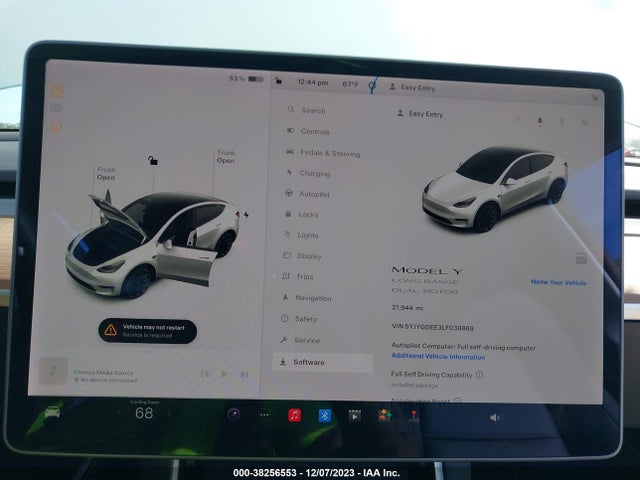 2020 TESLA MODEL Y LONG RANGE DUAL MOTOR ALL-WHEEL DRIVE VIN: 5YJYGDEE3LF038869