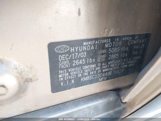 2004 HYUNDAI SANTA FE GLS VIN: KM8SC13D44U679527